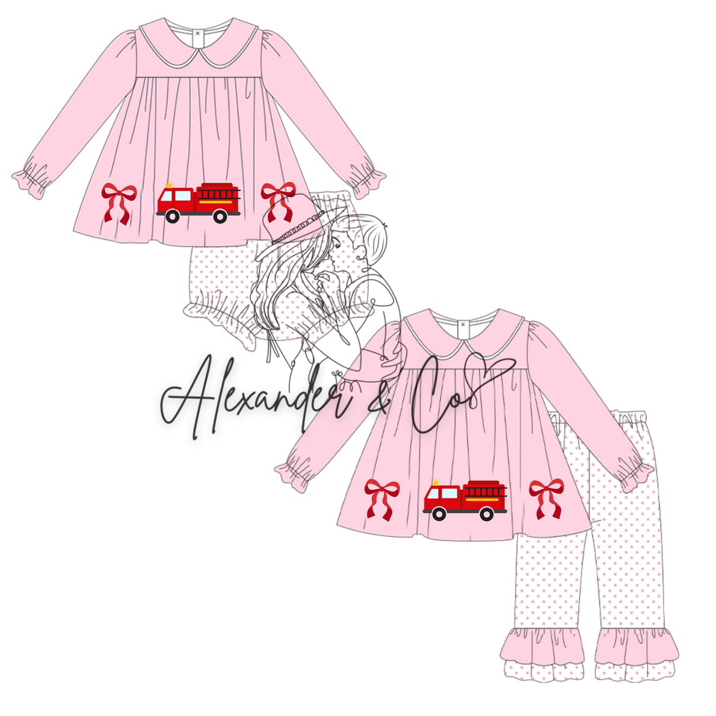 RTS Firetruck Bows Collection - PANTS SET