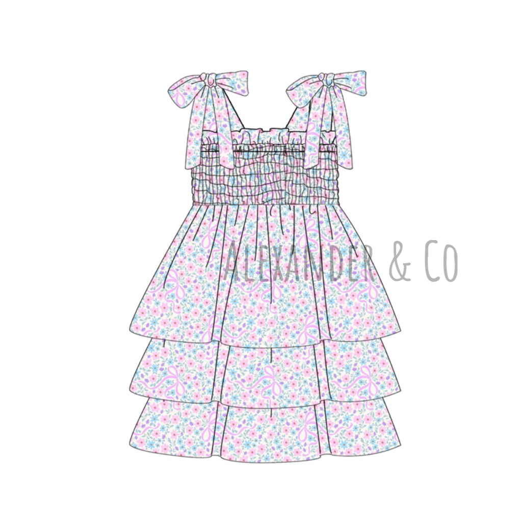 RTS Spring Floral Bows Tie Dress