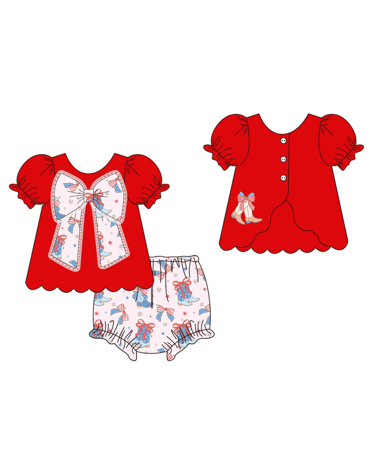 RTS RWB Boots & Bows Diaper Set