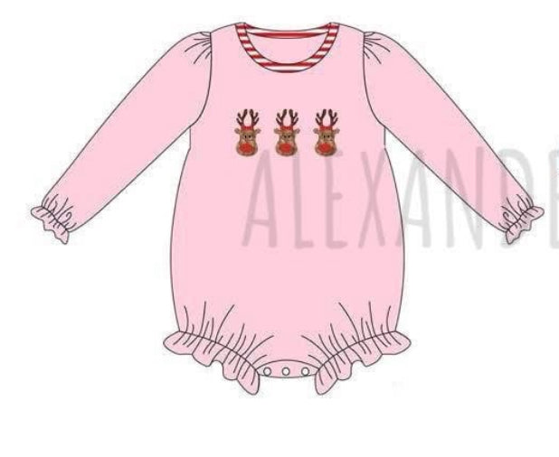 RTS French Knot Pink Reindeer Girl Bubble