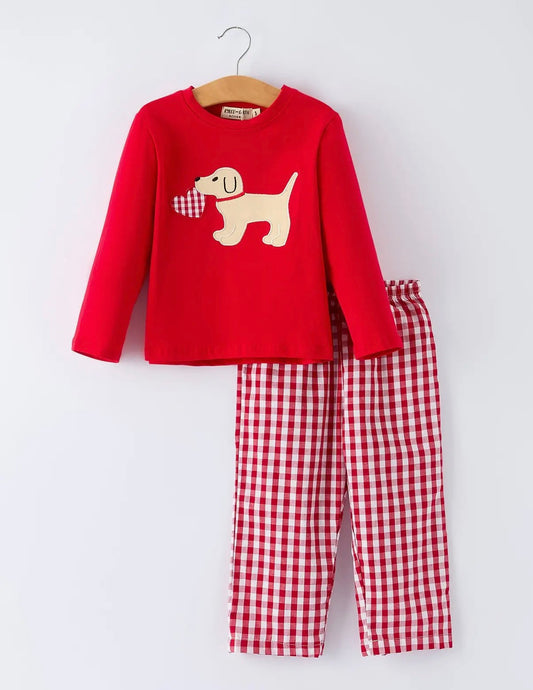 RTS Boys Plaid Puppy Pants Set