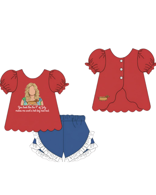 RTS Fourth Of July Hot Dog Girls Shorts Set
