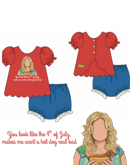 RTS Fourth Of July Hot Dog Girls Diaper Set