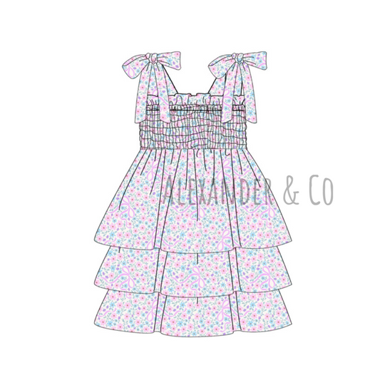 RTS Spring Floral Bows Tie Dress